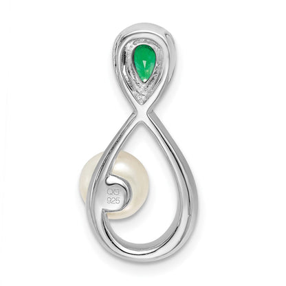 14K Weißgold Smaragd/fwc Perle/real Diamant Unendlichkeit Kette Anhänger
