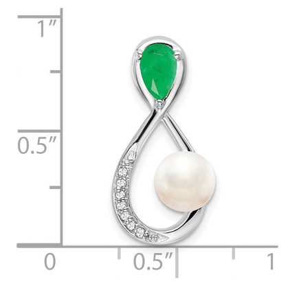 14K Weißgold Smaragd/fwc Perle/real Diamant Unendlichkeit Kette Anhänger