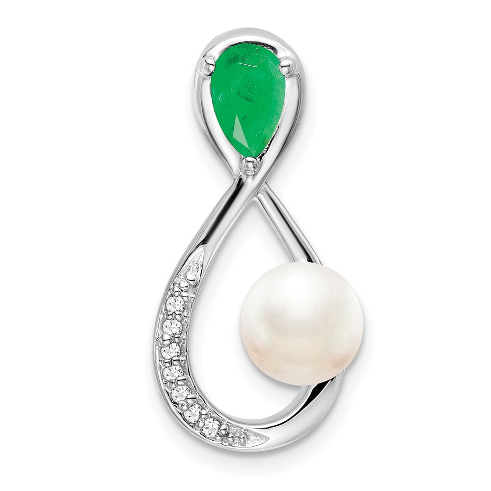14K Weißgold Smaragd/fwc Perle/real Diamant Unendlichkeit Kette Anhänger