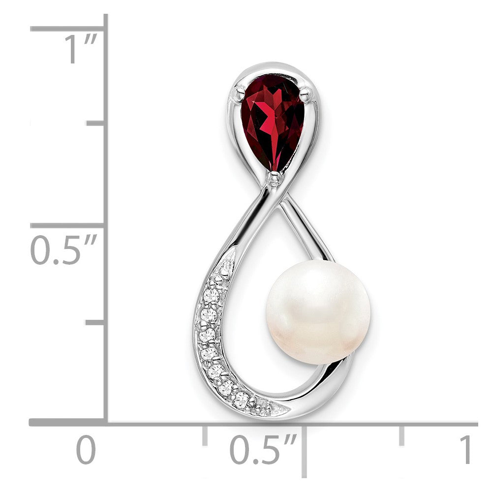 14K Weißgold Granat/fwc Perle/real Diamant Unendlichkeit Kette Anhänger