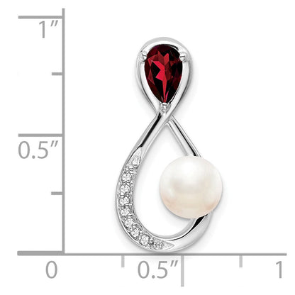 14K Weißgold Granat/fwc Perle/real Diamant Unendlichkeit Kette Anhänger