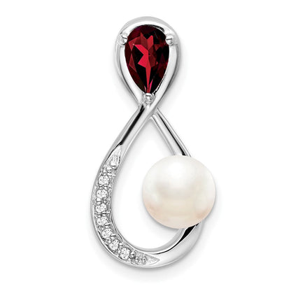14K Weißgold Granat/fwc Perle/real Diamant Unendlichkeit Kette Anhänger