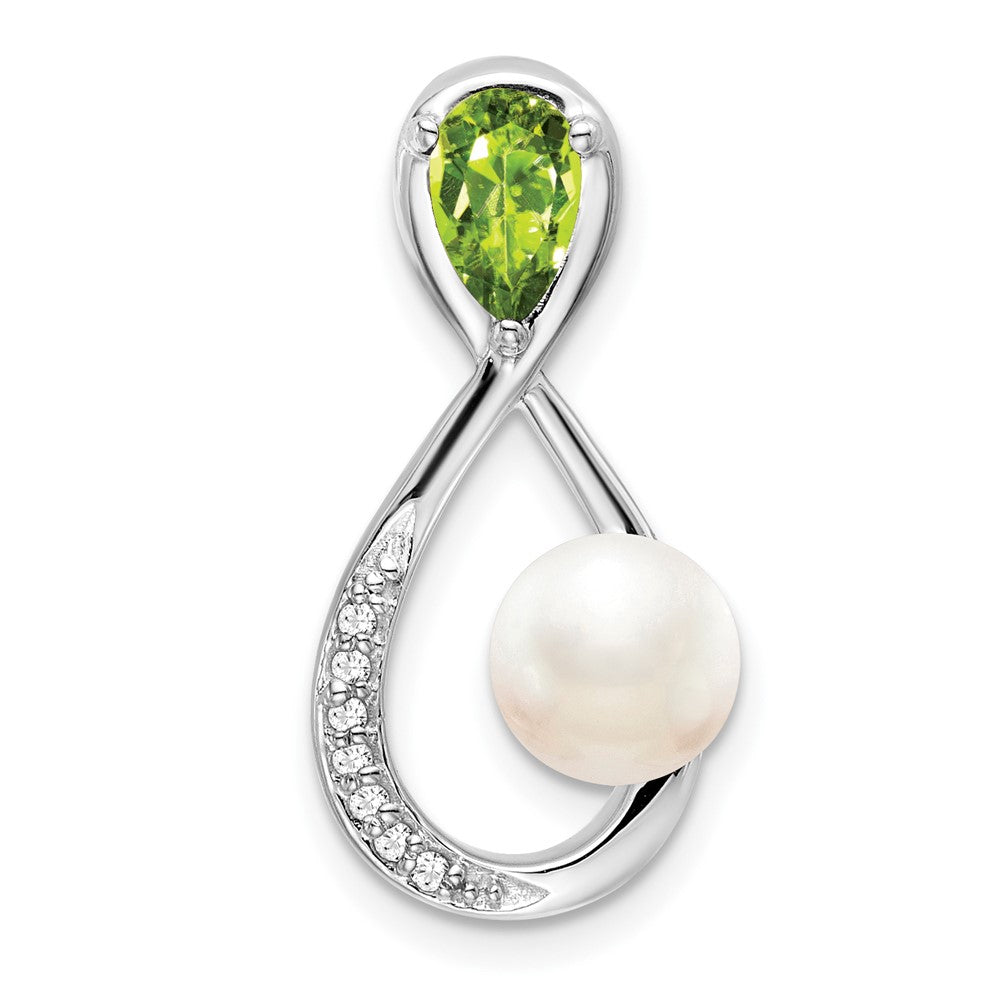 14K Weißgold Peridot/fwc Perle/real Diamant Unendlichkeit Kette Anhänger