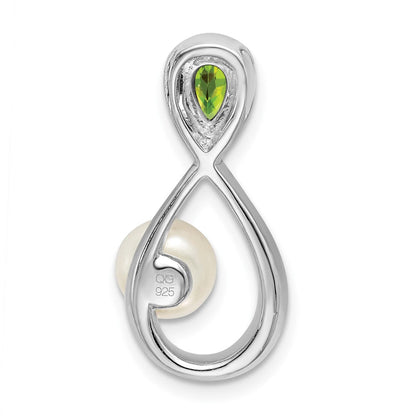 14K Weißgold Peridot/fwc Perle/real Diamant Unendlichkeit Kette Anhänger