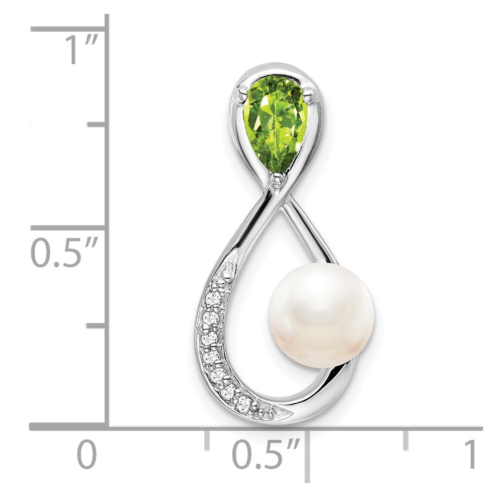 14K Weißgold Peridot/fwc Perle/real Diamant Unendlichkeit Kette Anhänger