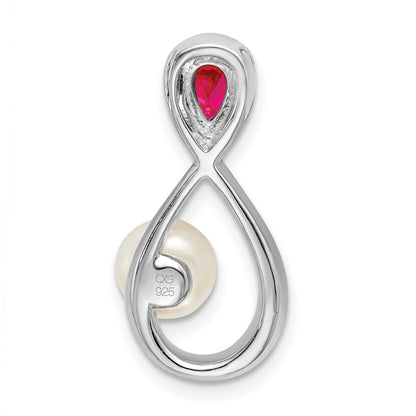 14K Weißgold Rubin/fwc Perle/real Diamant Unendlichkeit Kette Anhänger