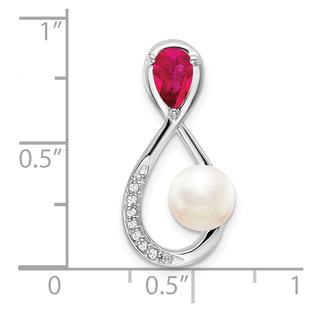 14K Weißgold Rubin/fwc Perle/real Diamant Unendlichkeit Kette Anhänger