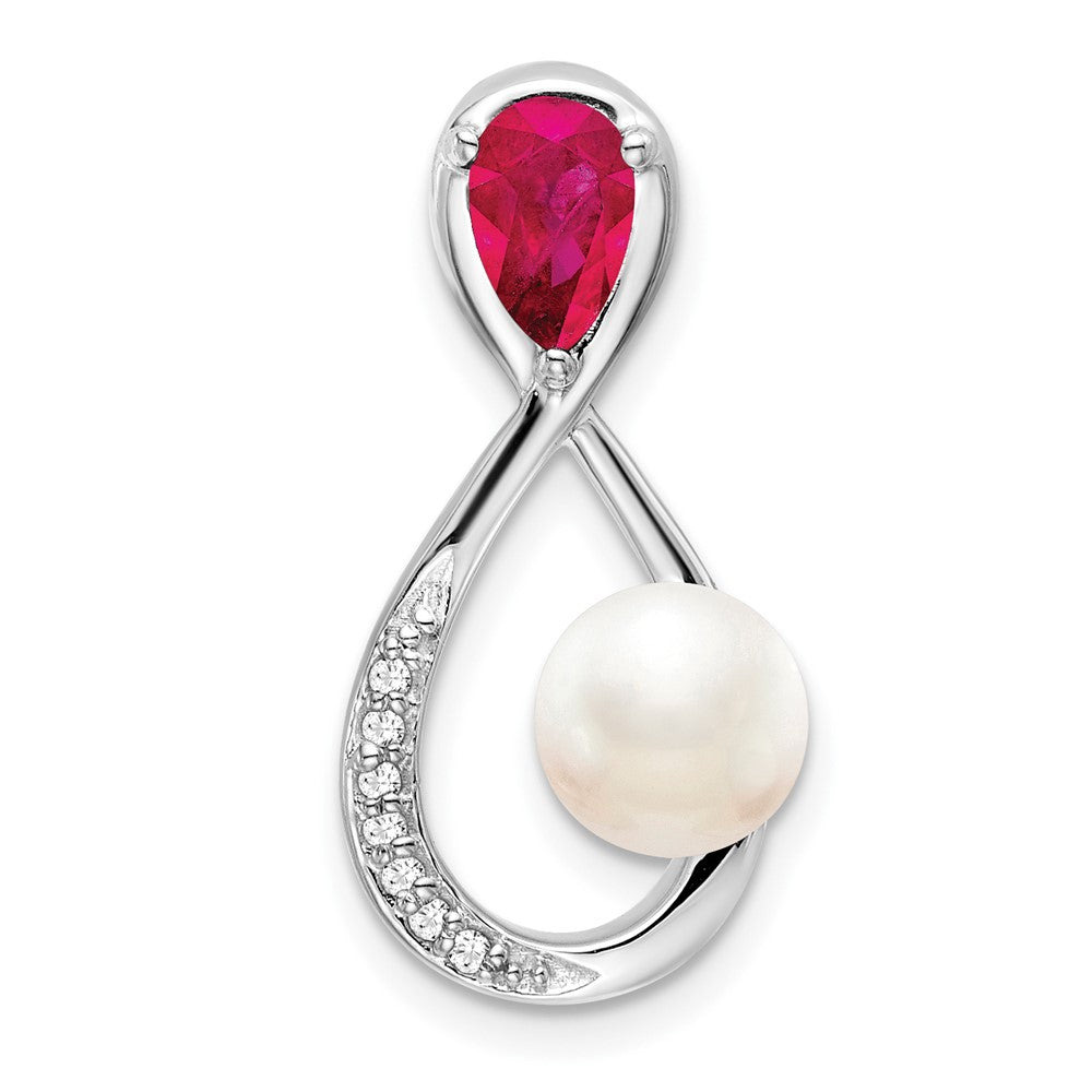 14K Weißgold Rubin/fwc Perle/real Diamant Unendlichkeit Kette Anhänger