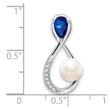 14K Weißgold Saphir/fwc Perle/real Diamant Unendlichkeit Kette Anhänger