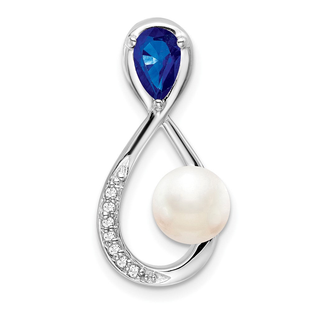 14K Weißgold Saphir/fwc Perle/real Diamant Unendlichkeit Kette Anhänger