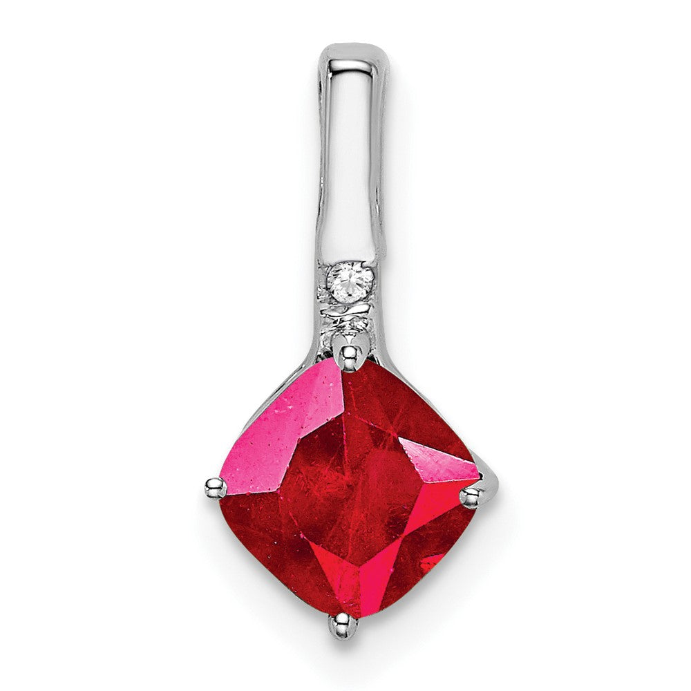 14K Weißgold Anhänger mit Rubin im Kissenschliff und echten Diamanten