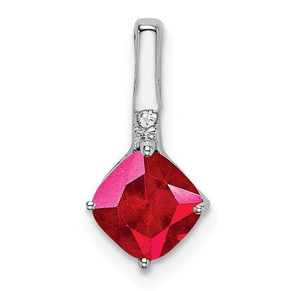 14K Weißgold Anhänger mit Rubin im Kissenschliff und echten Diamanten