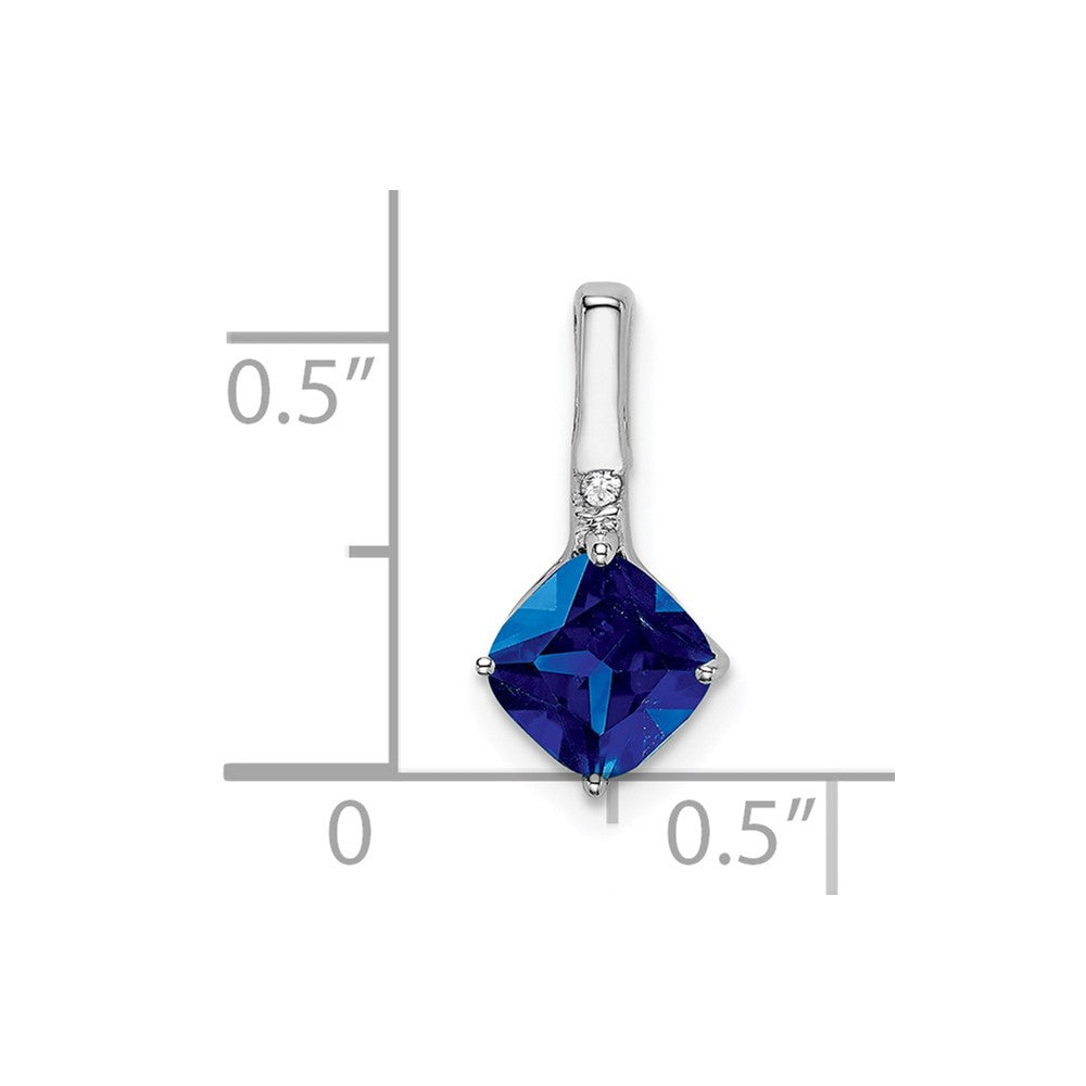 14K Weißgold Anhänger mit Kissenschliff-Saphir und echten Diamanten