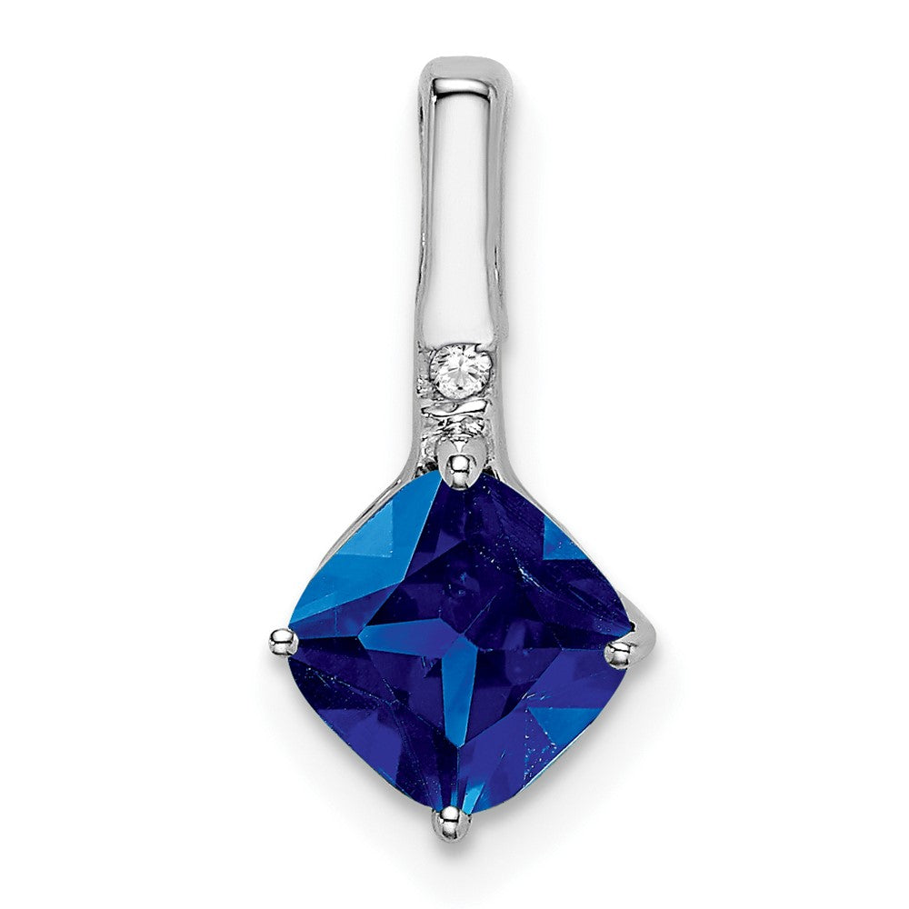 14K Weißgold Anhänger mit Kissenschliff-Saphir und echten Diamanten