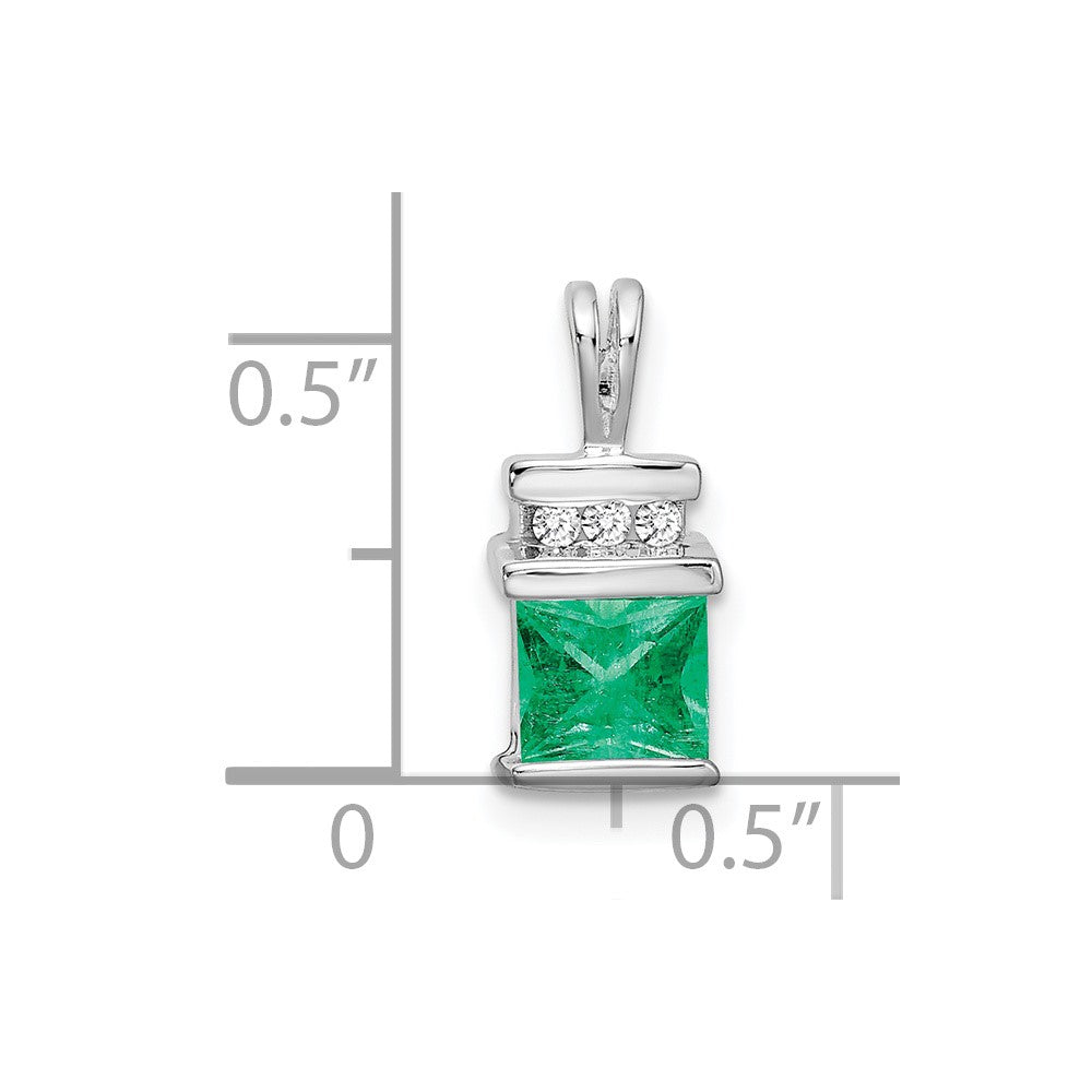14K Weißgold Anhänger mit quadratischem Smaragd und echten Diamanten