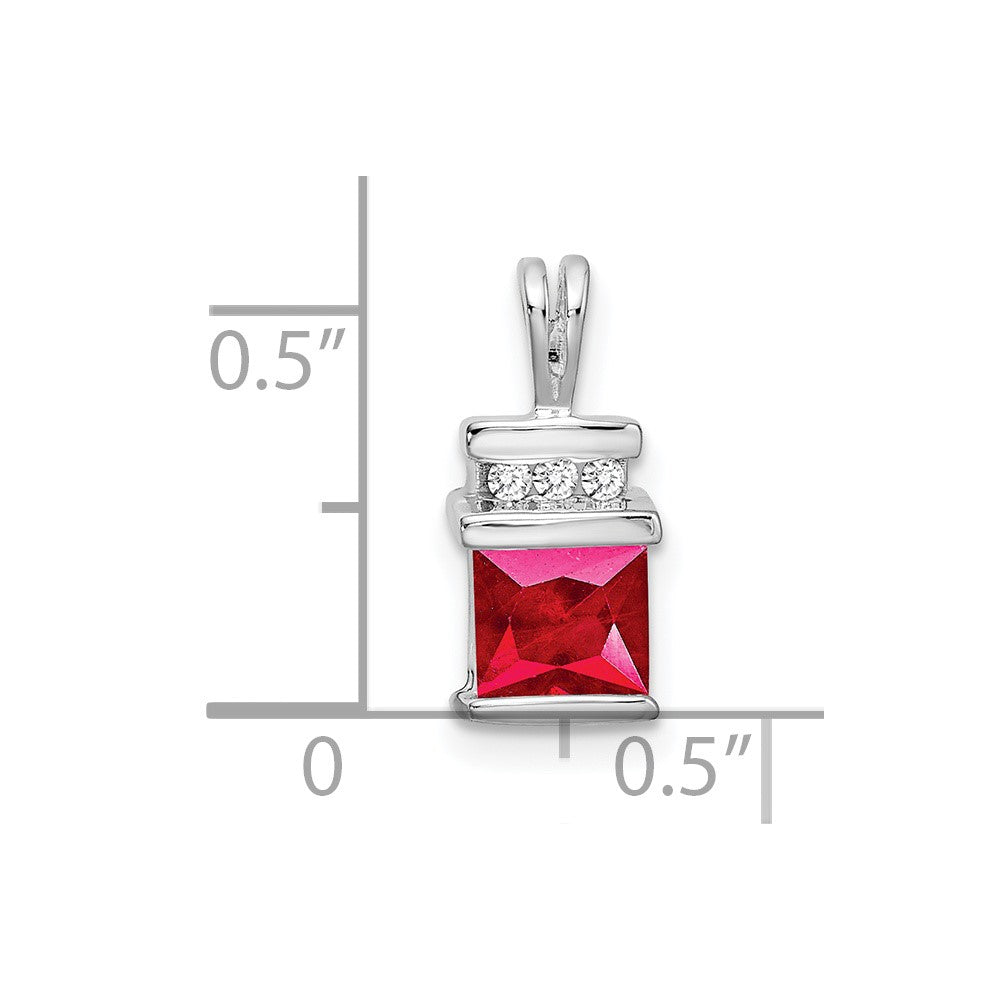 14K Weißgold Anhänger mit quadratischem Rubin und echten Diamanten