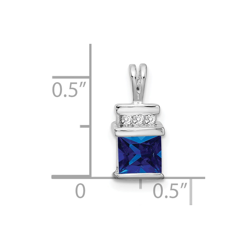 14K Weißgold Anhänger mit quadratischem Saphir und echten Diamanten