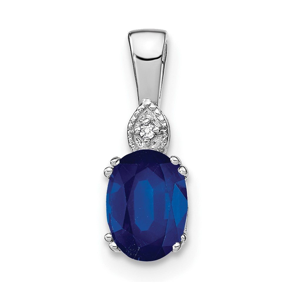 14K Weißgold Anhänger mit ovalem Saphir und echten Diamanten