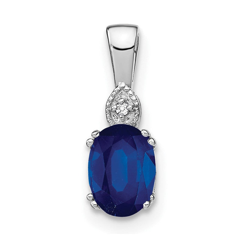 14K Weißgold Anhänger mit ovalem Saphir und echten Diamanten