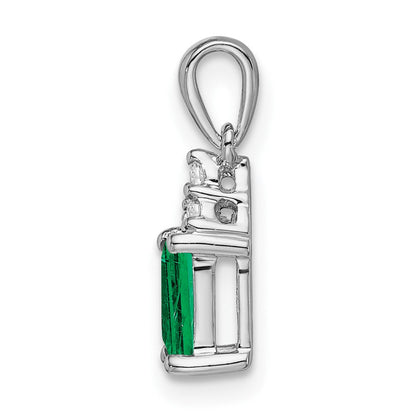 14K Weißgold Rechteck-Anhänger mit Smaragd und echten Diamanten