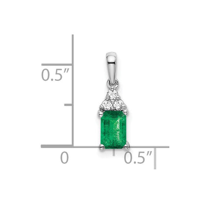 14K Weißgold Rechteck-Anhänger mit Smaragd und echten Diamanten