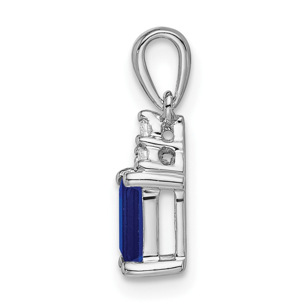 14K Weißgold-Anhänger mit Saphir im Smaragdschliff und echtem Diamant