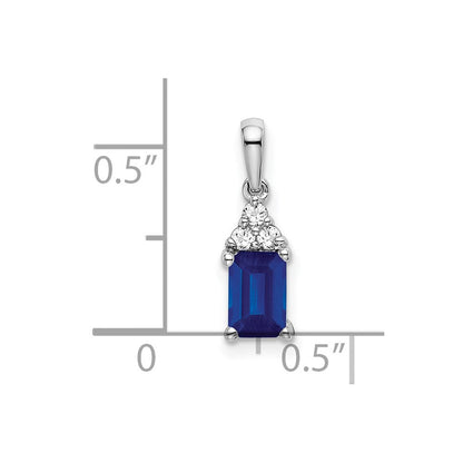 14K Weißgold-Anhänger mit Saphir im Smaragdschliff und echtem Diamant