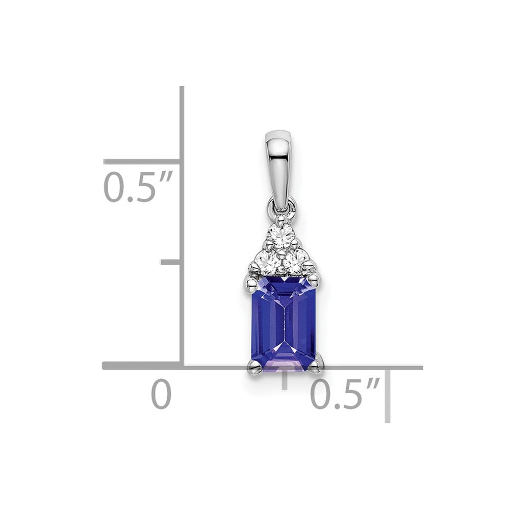 14K Weißgold 14K Weißgold Smaragd-shape Tansanit und Diamant Anhänger
