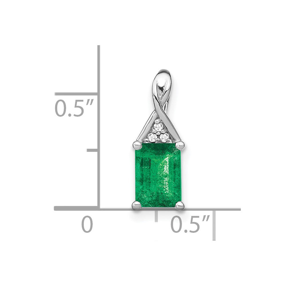 14K Weißgold Anhänger mit rechteckigem Smaragd und echtem Diamant