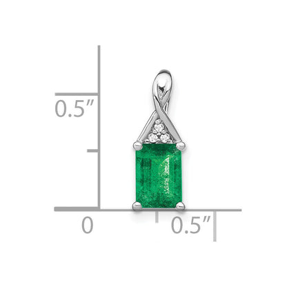 14K Weißgold Anhänger mit rechteckigem Smaragd und echtem Diamant