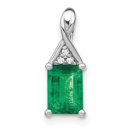 14K Weißgold Anhänger mit rechteckigem Smaragd und echtem Diamant
