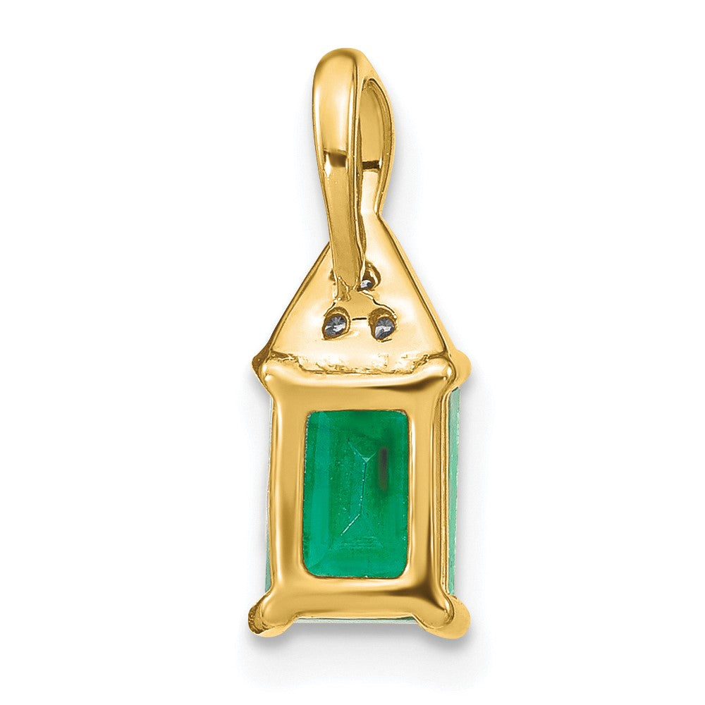 14K Gelbgold-Anhänger mit rechteckigem Smaragd und echten Diamanten