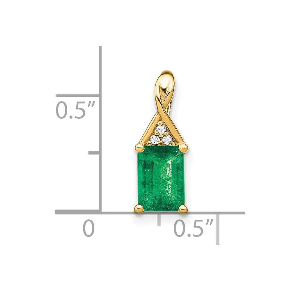 14K Gelbgold-Anhänger mit rechteckigem Smaragd und echten Diamanten