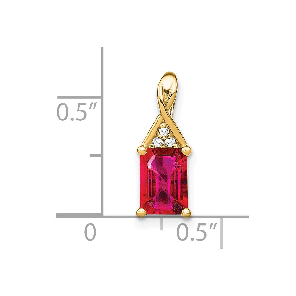 14K Gelbgold Anhänger mit Rubin im Emerald-Schliff und echten Diamanten