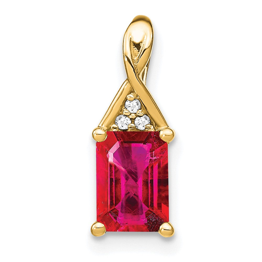14K Gelbgold Anhänger mit Rubin im Emerald-Schliff und echten Diamanten