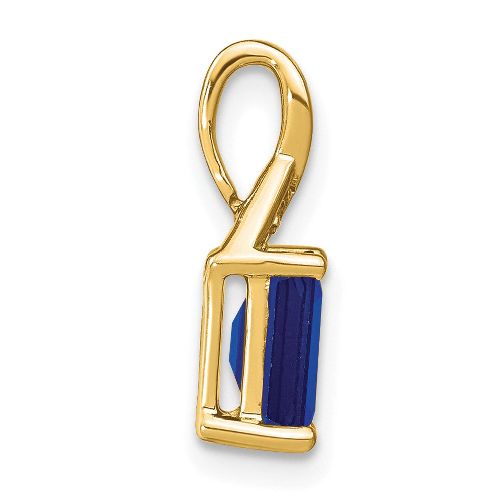 14K Gelbgold Anhänger mit smaragdförmigem Saphir und echten Diamanten