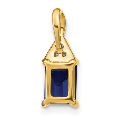 14K Gelbgold Anhänger mit smaragdförmigem Saphir und echten Diamanten