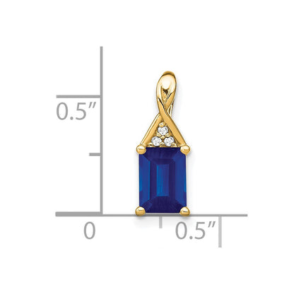 14K Gelbgold Anhänger mit smaragdförmigem Saphir und echten Diamanten