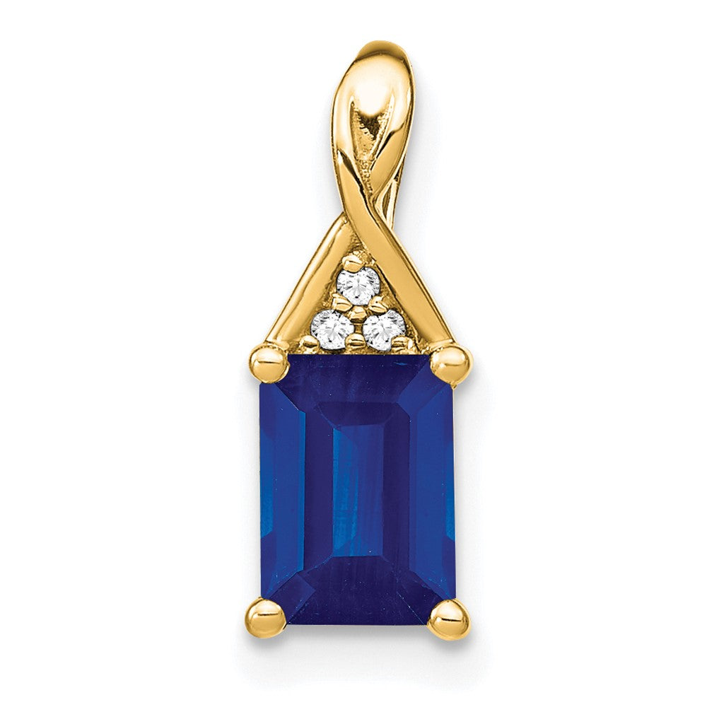 14K Gelbgold Anhänger mit smaragdförmigem Saphir und echten Diamanten