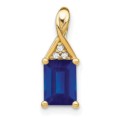 14K Gelbgold Anhänger mit smaragdförmigem Saphir und echten Diamanten