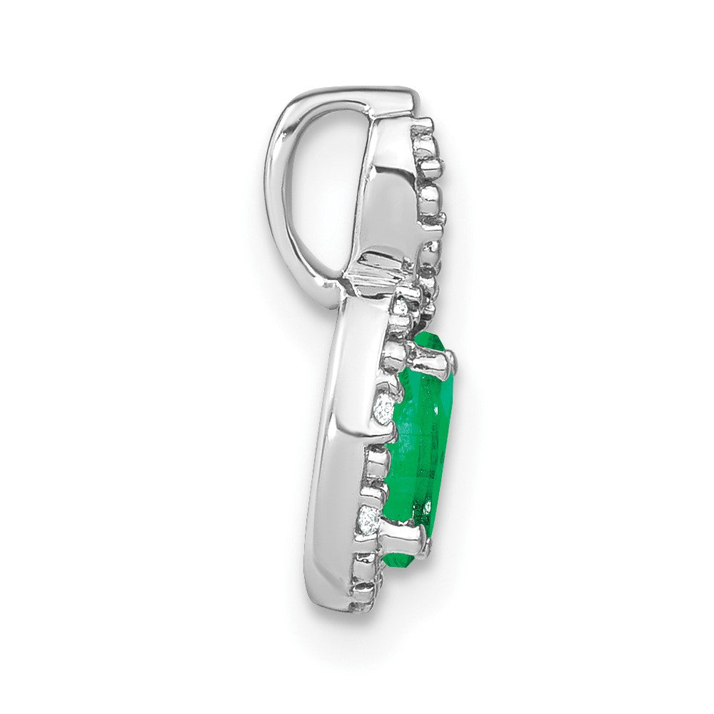 14K Weißgold Ovaler Anhänger mit Smaragd und echtem Diamant