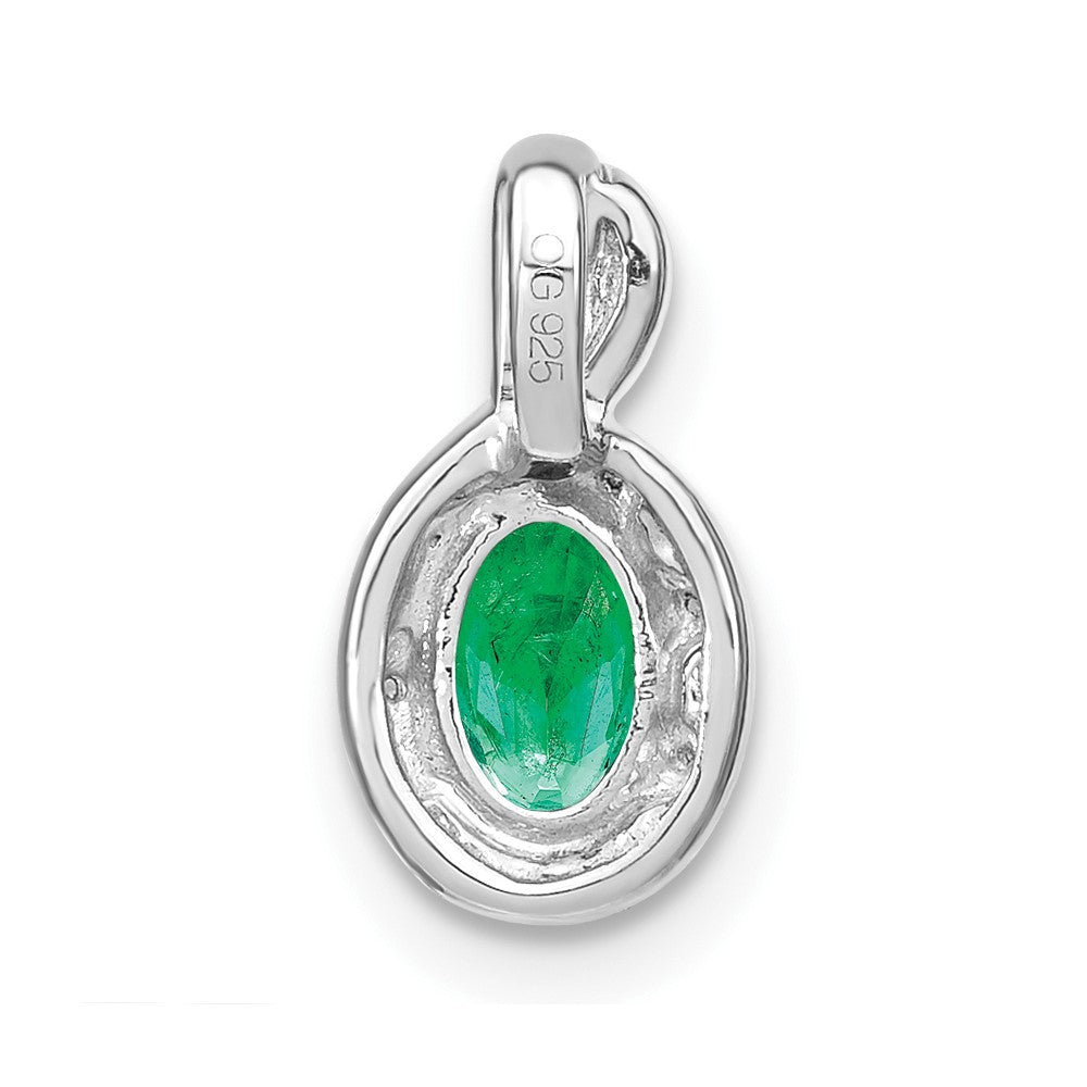 14K Weißgold Ovaler Anhänger mit Smaragd und echtem Diamant