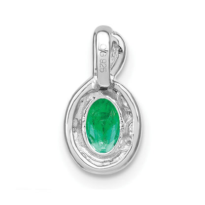 14K Weißgold Ovaler Anhänger mit Smaragd und echtem Diamant