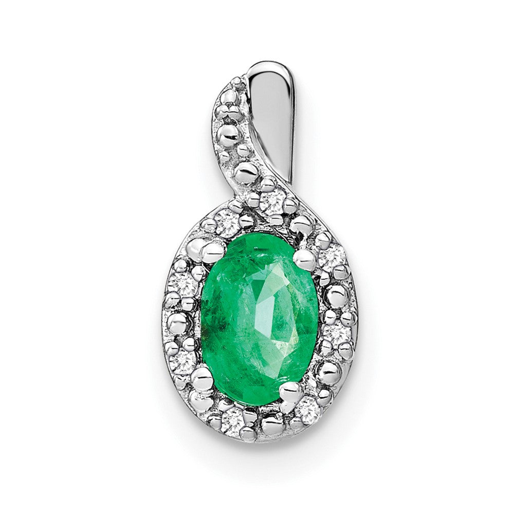 14K Weißgold Ovaler Anhänger mit Smaragd und echtem Diamant