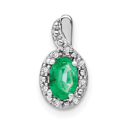 14K Weißgold Ovaler Anhänger mit Smaragd und echtem Diamant