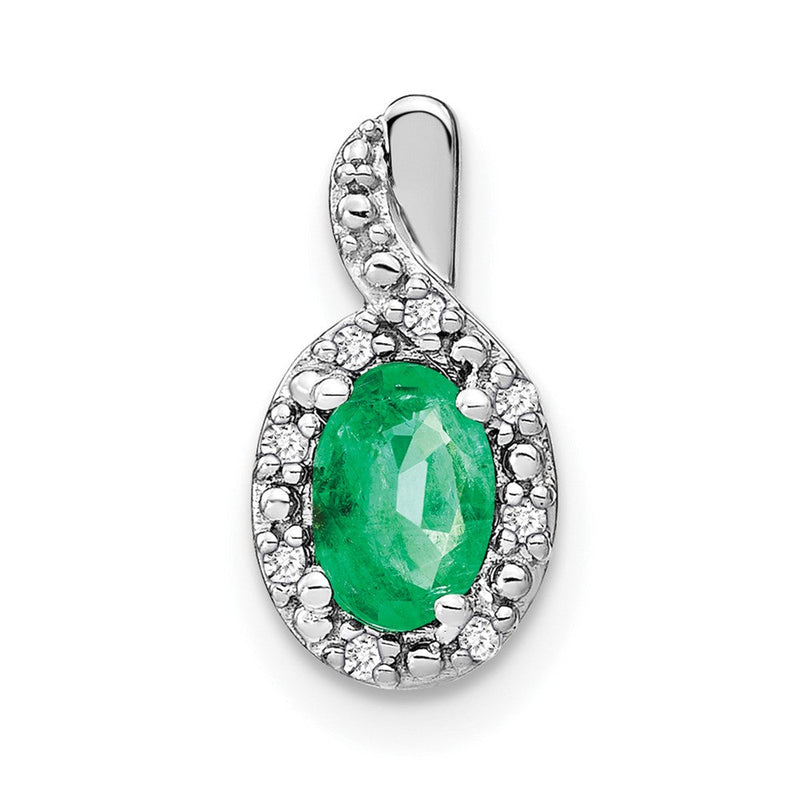 14K Weißgold Ovaler Anhänger mit Smaragd und echtem Diamant