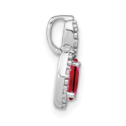 14K Weißgold Anhänger, oval, mit Rubin und echtem Diamant