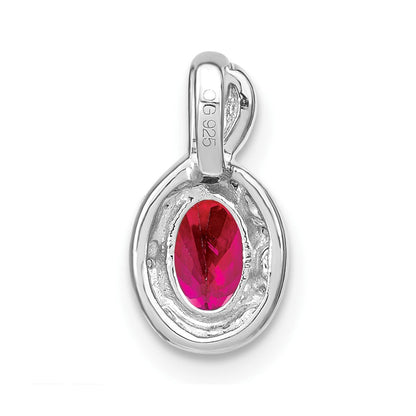14K Weißgold Anhänger, oval, mit Rubin und echtem Diamant