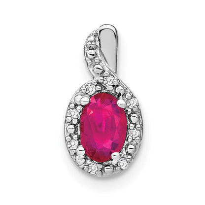 14K Weißgold Anhänger, oval, mit Rubin und echtem Diamant