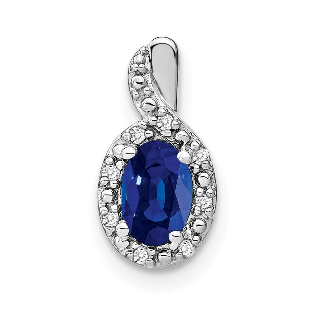 14K Weißgold Oval-Anhänger mit Saphir und echten Diamanten im Halo-Design